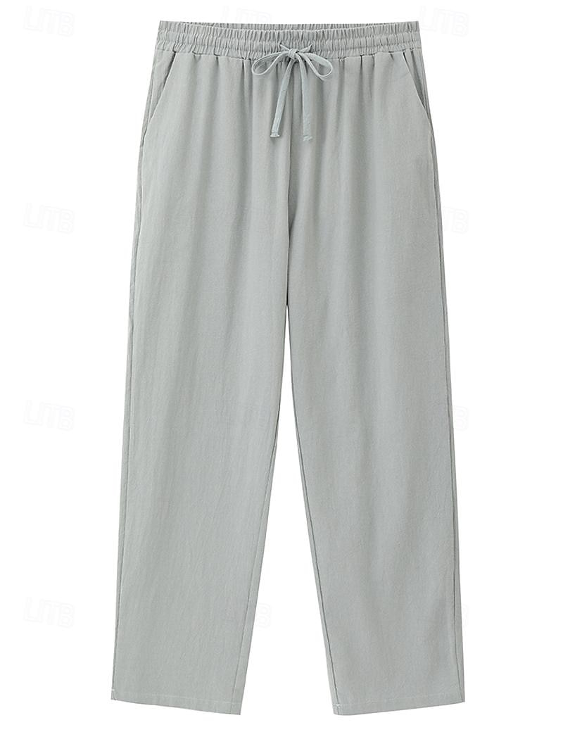 Men's Linen Pants Trousers Beach Pants Pocket Drawstring Plain Comfort Breathable Home Daily Stylish Classic Style Black White Micro-elastic 2025 - $20.99 –P1