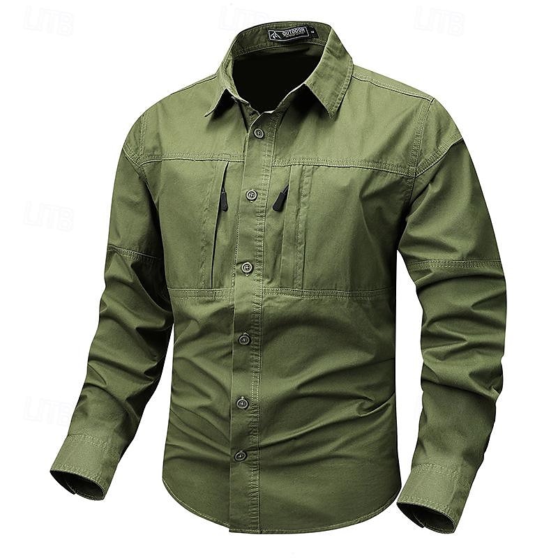 Hombre Camisa Camisas de trabajo Camisa casual Abotonar la camisa Camisa cargo Negro Color Caquí Verde Ejército Gris Manga Larga Plano Cuello Vuelto Vacaciones Festivos Bolsillo delantero Ropa Moda 2025 - $37.99 –P5