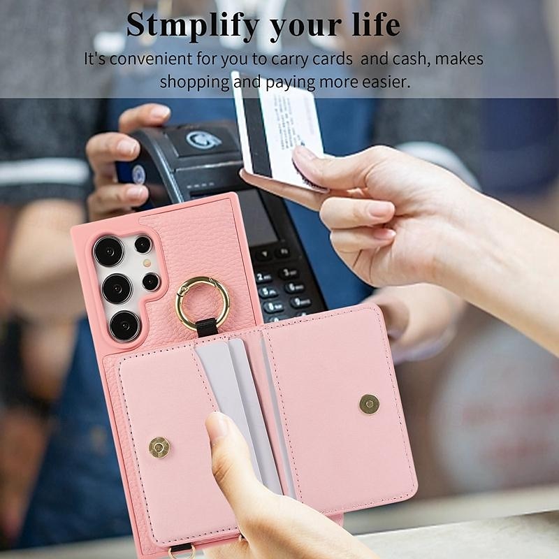 telefoon hoesje Voor Samsung Galaxy S25 Ultra S24 Ultra Plus S23 Ultra Plus S22 PlusUltra Achterkant met standaard met polsband Kaartsleuf Retro TPU Metaal PU-nahka 2025 - $22.99 –P5