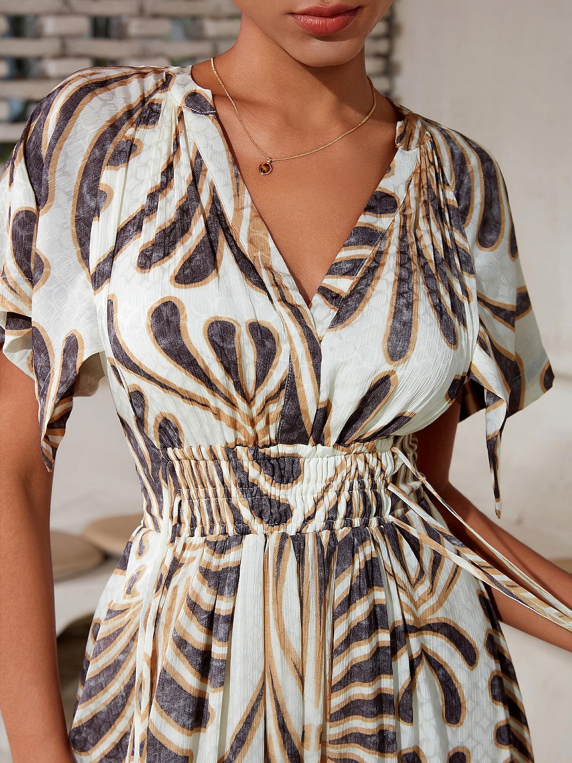 Femmes Robe Midi Robe Midi Marron Manche Courte Folk Ourlet irrégulier Printemps & Été Col en V Robe à Motifs S M L de 2025 ? $116.99 –P3