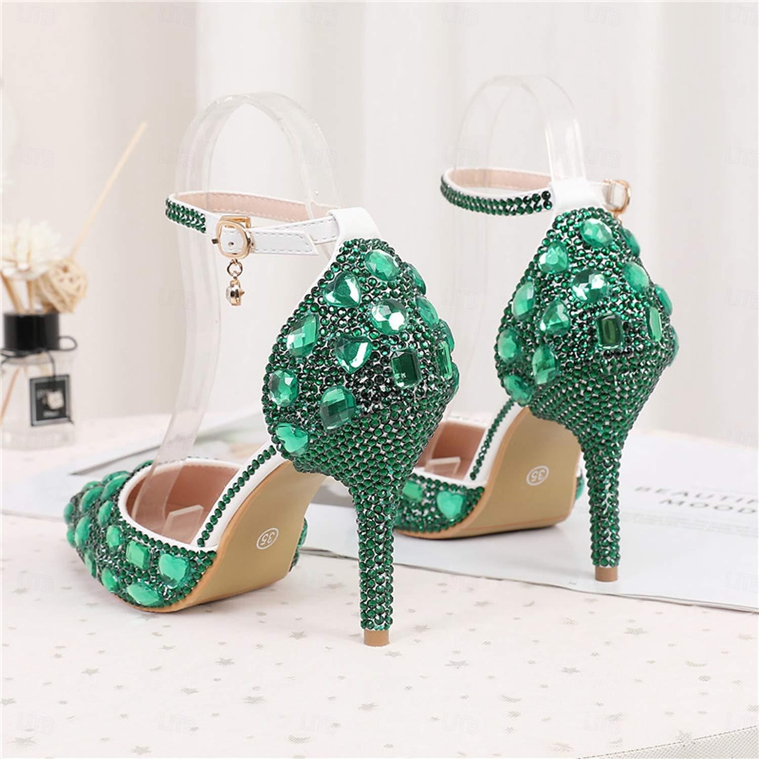 sapatos de baile femininos com strass de cristal com enfeites de pedras preciosas roxas e corrente de joias no tornozelo - saltos agulha elegantes para festas de 2025 por $79.99 –P2