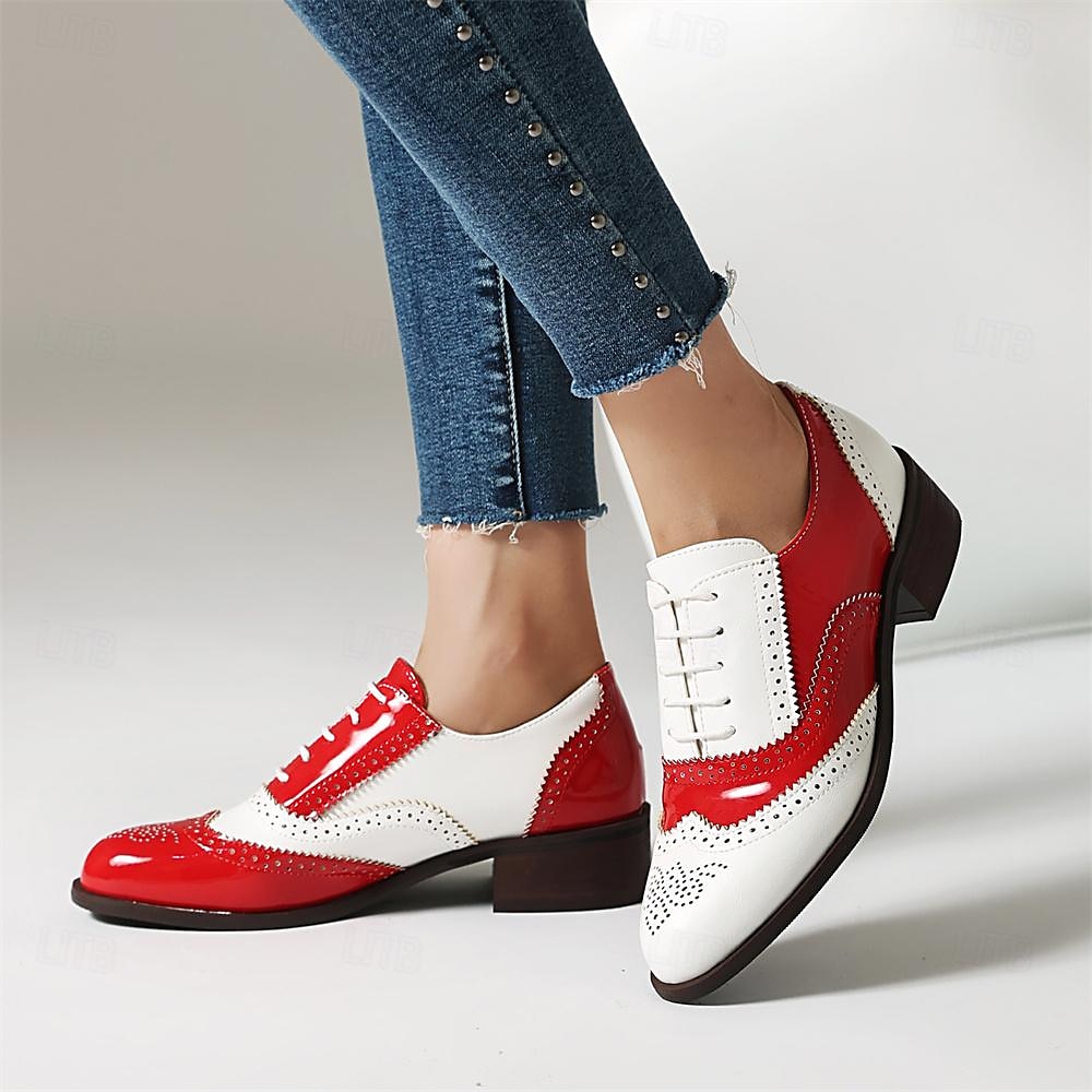 Damen Halbschuhe Retro Bullock Schuhe Täglich Farbblock Schnürsenkel Blockabsatz Runde Zehe Vintage Brautkleider schlicht Wanderschuhe PU Schnürsenkel Schwarzes Gold Schwarz / weiss Rosa 2025 - $59.99 –P1