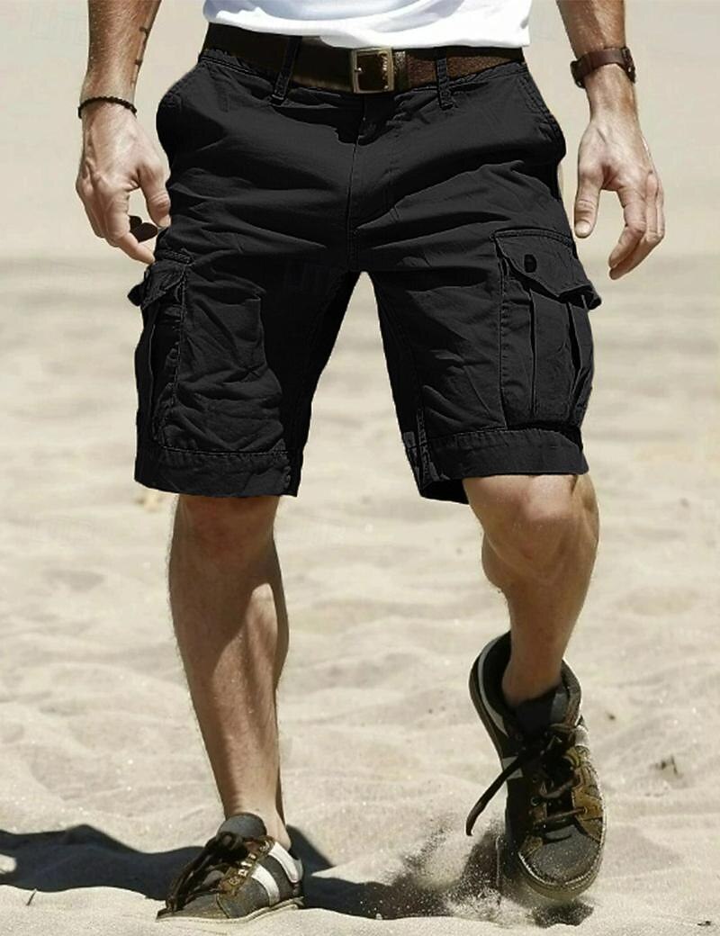 Herre Cargoshorts Shorts Bermudashorts Multi lomme Rett ben Ensfarget Anvendelig Utendørs Knelengde utendørs Avslappet Strand Klassisk Svart Kakifarget Høy Midje Uelastisk 2025 - $25.99 –P2