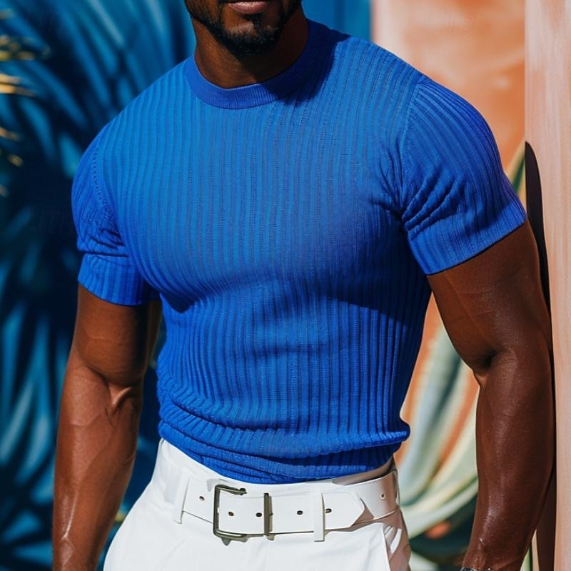 Miesten Lyhythihainen paita Lihaspaita Ribbineulos T-paita T-paita Lyhythihainen Tiukka pyöreä kaula-aukko Kesä Kevät kesä Yhtenäinen väri Pit Strip Urheilu Päivittäin Joustin ulko- Kausaliteetti 2025 - $17.99 –P1