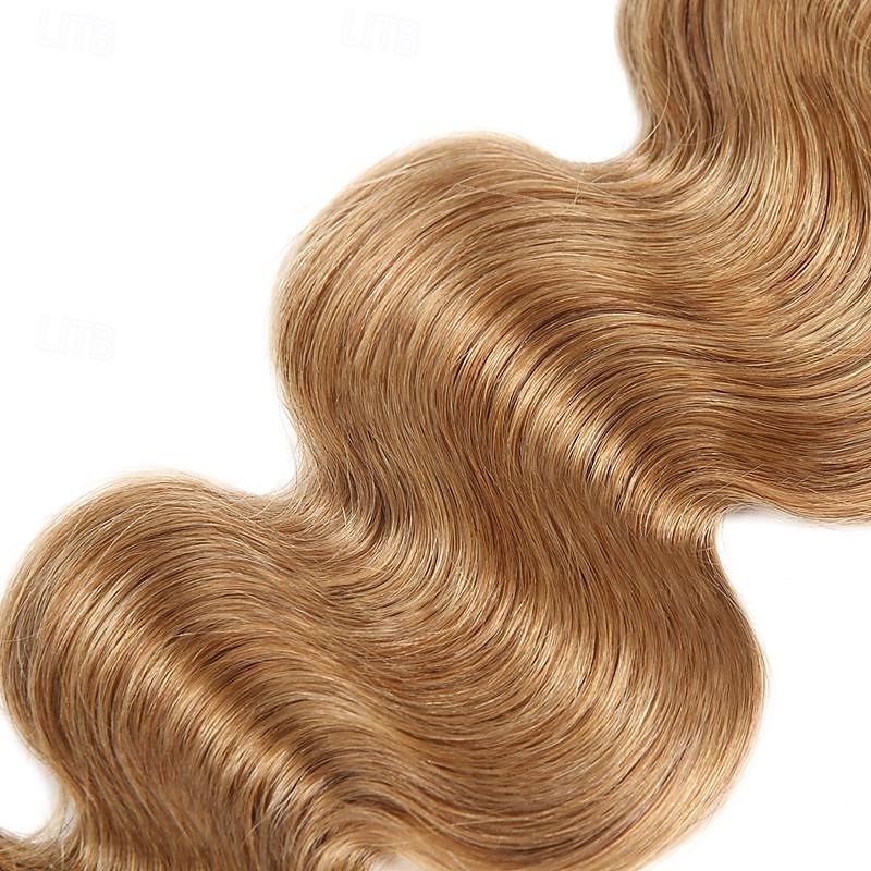 #27 Honey Blonde Human Hair Bundles with Closure Brazilian Hair Weave Bundles with Closure 10A Colored Body Wave Bundles 3PCS 2025 - $120.99 –P9