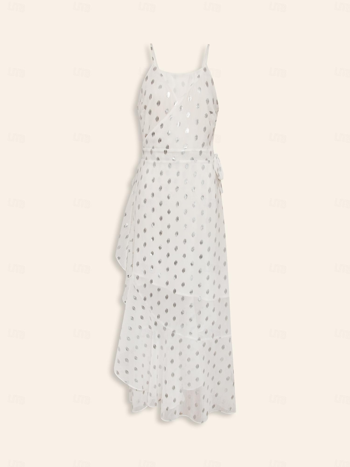 Pentru femei Rochie împachetată Rochie metalica Rochie Maxi Alb Bretele subțiri Metalic Buline Bufantă Nodul cravatei Înfășurați Primavara vara Guler Trecut Elegant Dată XS S M 2025 - $5.99 –P7