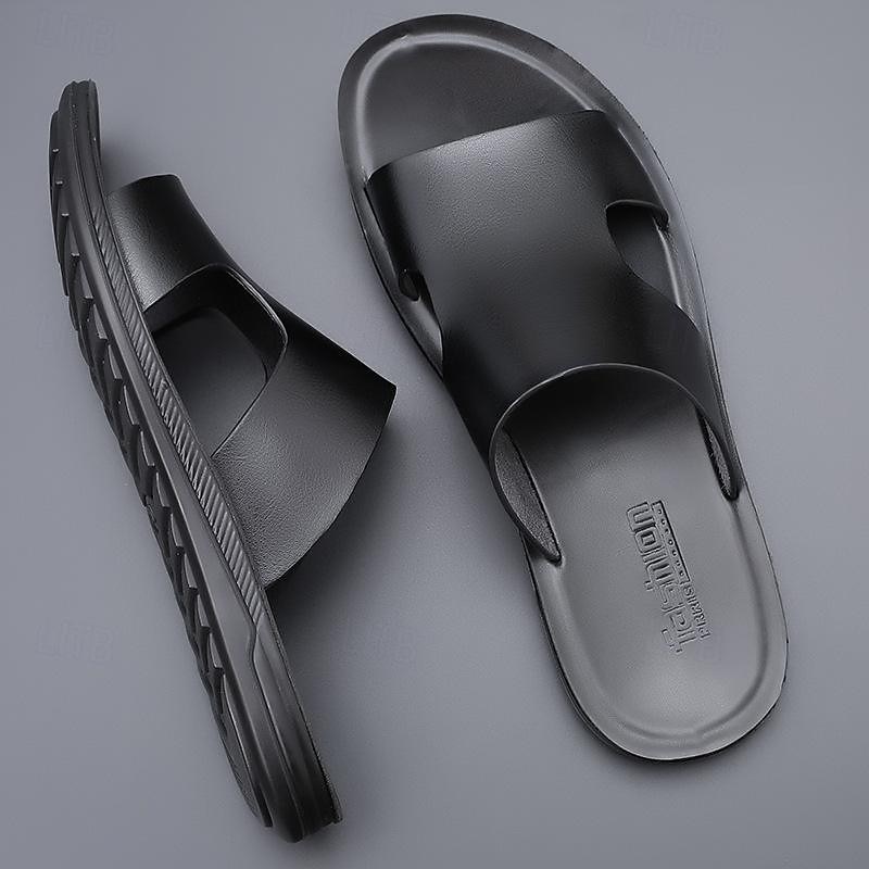 Miesten mustat slip-on-sandaalit säädettävillä hihnoilla ja pehmeällä pohjalla, minimalistiset avokärkiset kesäkengät rannalle, rentoon kävelyyn ja jokapäiväiseen käyttöön. 2025 - $32.99 –P8