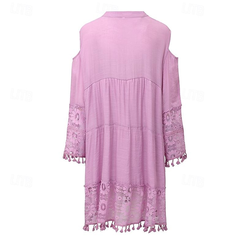 Pentru femei Rochie Mini Rochie de schimb Rochie Boho Vacanță Casual În aer liber Vacanță Zilnic Potrivire Largă Culoare pură Lungime Manșon 3/4 În V Alb Roz Îmbujorat Albastru piscină Mov Var 2025 - $42.99 –P2