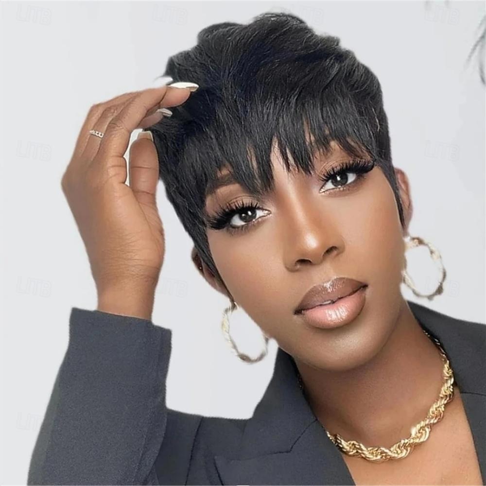 lyhyt bob-peruukki hiukset lyhyet pixie-leikatut peruukit mustille naisille 100% hiuksista ei mitään pitsiä etuperuukit luonnollinen musta 2026 - $44.99 –P1