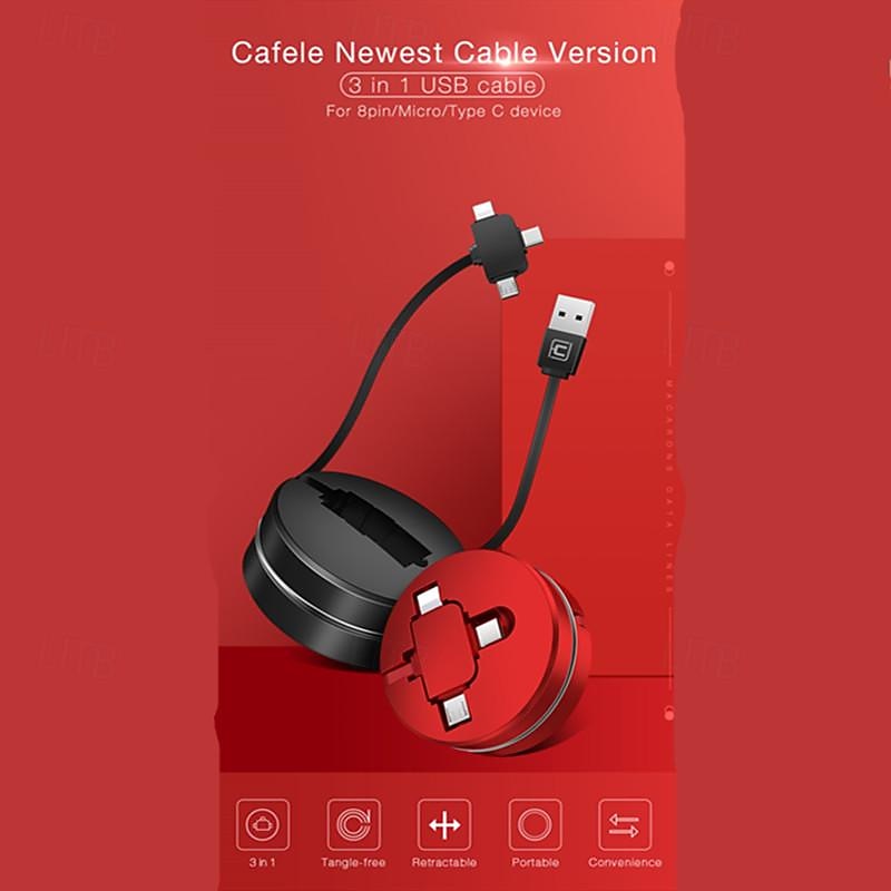 cafele подходит для Apple, кабель для передачи данных 3-в-1, 1 перетаскивание, 3, выдвижной кабель для зарядки мобильного телефона, многофункциональный, быстрая зарядка 5А 2025 - $18.99 –P9