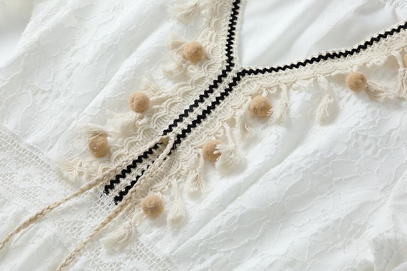 Damskie Sukienka maxi Biała sukienka Biała koronkowa suknia ślubna Sukienki w stylu boho Sukienka Boho Elegancja Bohema Linia A Urlop Święto Regularny Długi rękaw W serek Biały Morelowy Lato 2025 - $57.99 –P4