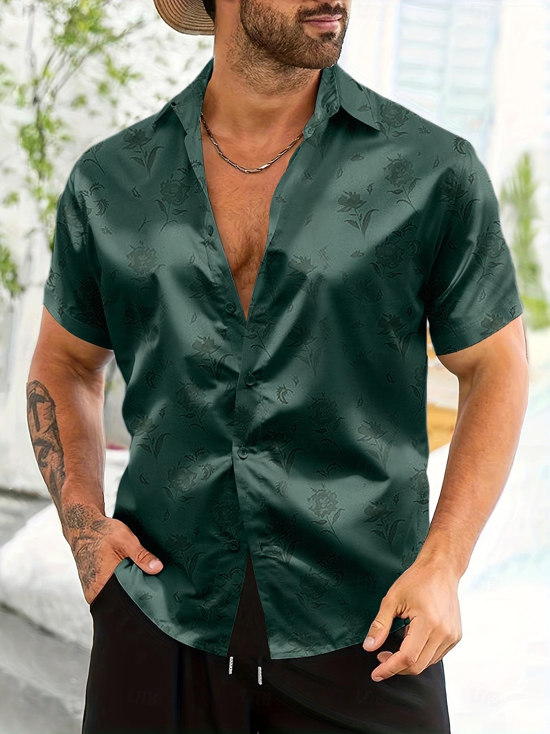 Men's Shirt Satin Shirt Summer Shirt Beach Wear Button Up Shirt Casual Shirt Black Red Green Short Sleeve Plain Collar Daily Vacation Clothing Apparel Fashion Casual Comfortable 2026 - $24.99 –P5