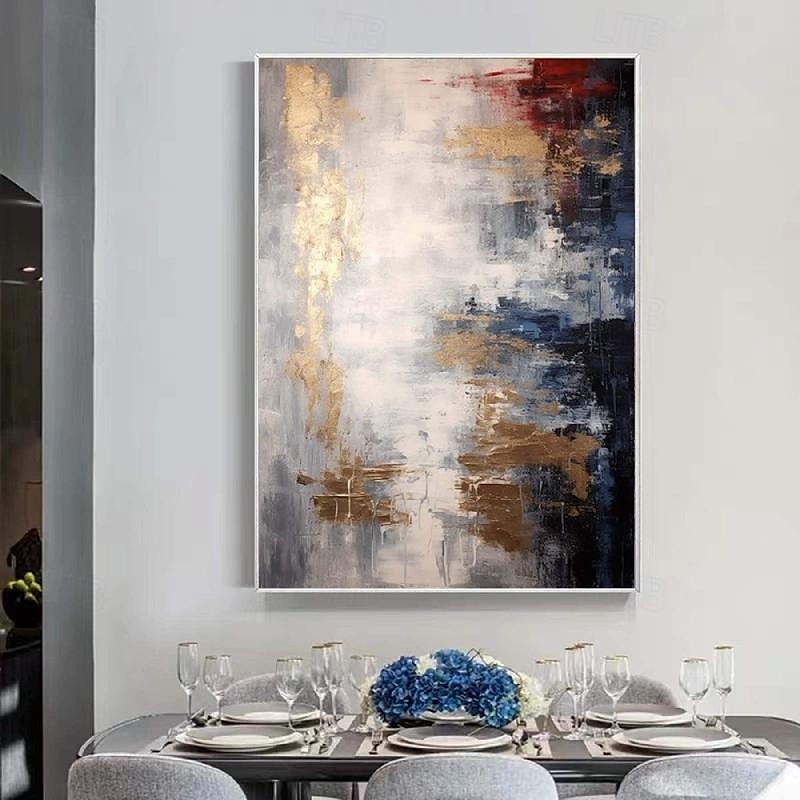 grijs goud getextureerd schilderijhandgemaakt abstract schilderij met de hand geschilderde goudfolie acrylschilderijen minimalistische kunstwerken muurkunst schilderij voor woonkamer slaapkamer 2025 - $116.99 –P8