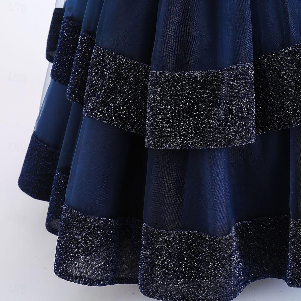 Děti Dívčí Šaty Šaty na párty Pevná barva Bez rukávů Zvláštní příležitosti Narozeniny Elegantní Princeznovské Polyester Maxi Šaty na párty Léto Jaro 4-13 let Námořnická modř Trávová zelená 2025 - $30.99 –P5