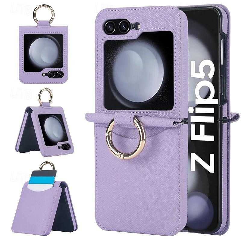 מגן טלפון לסמסונג גלקסי Z Flip 5 Z Flip 4 Z Flip 3 כיסוי אחורי עם פרק טבעת עמיד ללחץ PC עור PU 2025 - $24.99 –P1