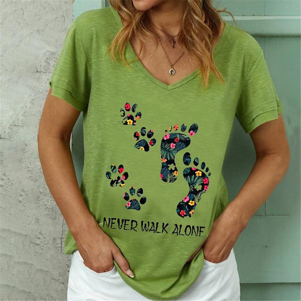 Damen T Shirt Graphic Modisch Modern Halbe Ärmel V Ausschnitt Normale Oberteile Urlaub Täglich Rosa Grün Grau Sommer 2025 - $17.99 –P1