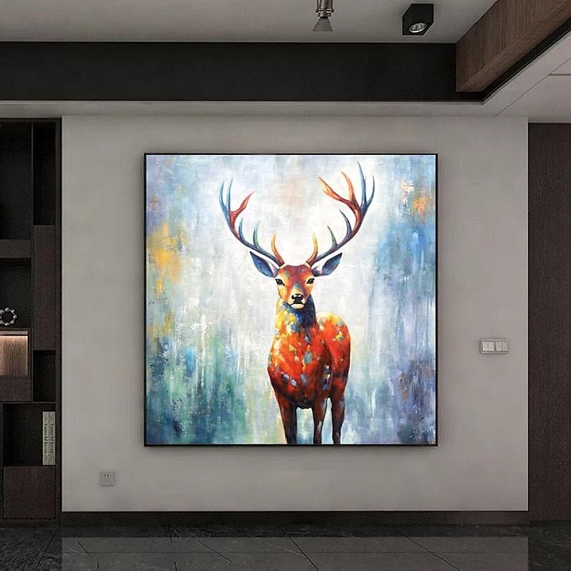 Handmade Abstract Deer Oil Painting on Canvas Textured Wall Art Animal Painting Textured Deer Painting Abstract Wall Art Textured Bird parrots oil painting for Wall Decor Gift 2025 - $108.99 –P13
