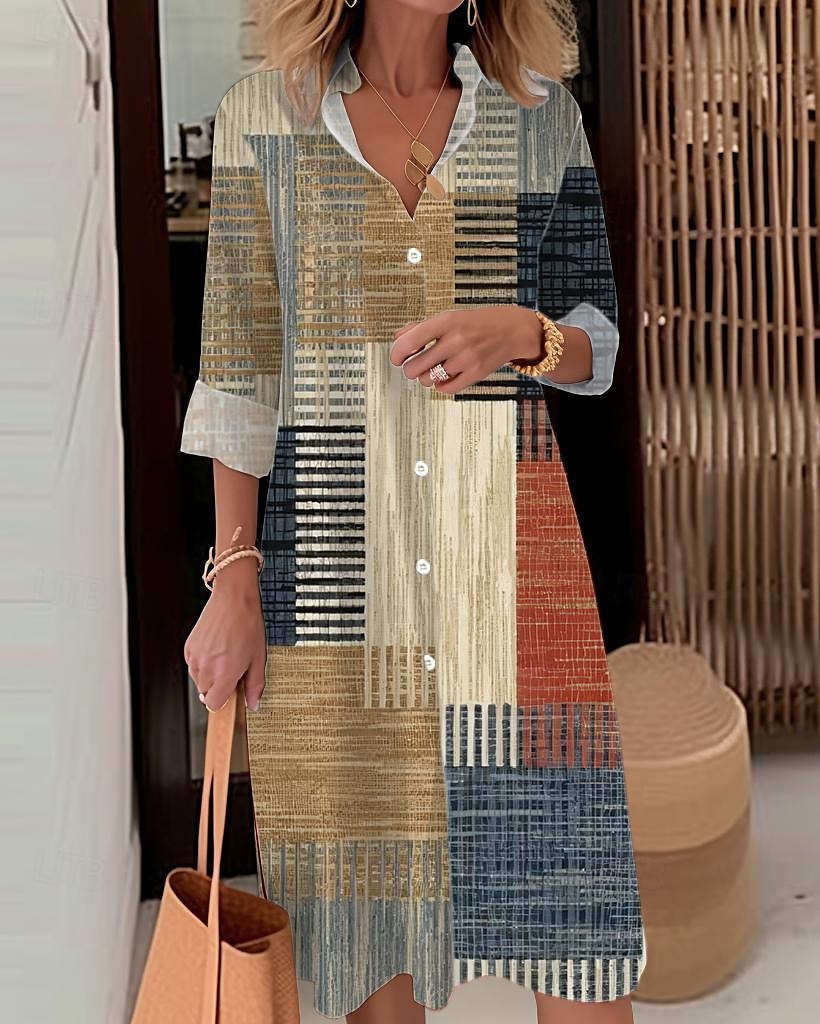 Rochie Midi pentru Femei Rochie Tip Camasa Rochie Casual În Aer Liber Birou Zi de Zi Modă Modernă Guler Tip Camasa Buton Buzunar Mâneci Lungi Toamnă Iarnă Ajustare Largă Carouri Stripe 2025 - $41.99 –P1