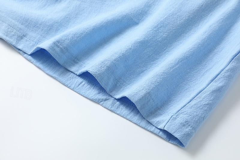 dames midi-jurk v-hals gekreukte textuur lichtblauw korte mouw casual strandkleding losse pasvorm ademende zomerkleding 2025 - $10.99 –P6