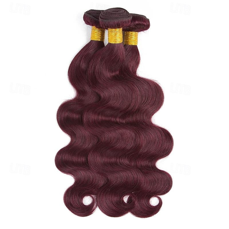 Burgunderrote Haarbündel mit Ombre-Farbe, brasilianisches 99j-Menschenhaar, gewelltes Echthaar, Weave-Bündel, Remy-Menschenhaar, Extensions, 3 Stück 2025 - $132.99 –P3