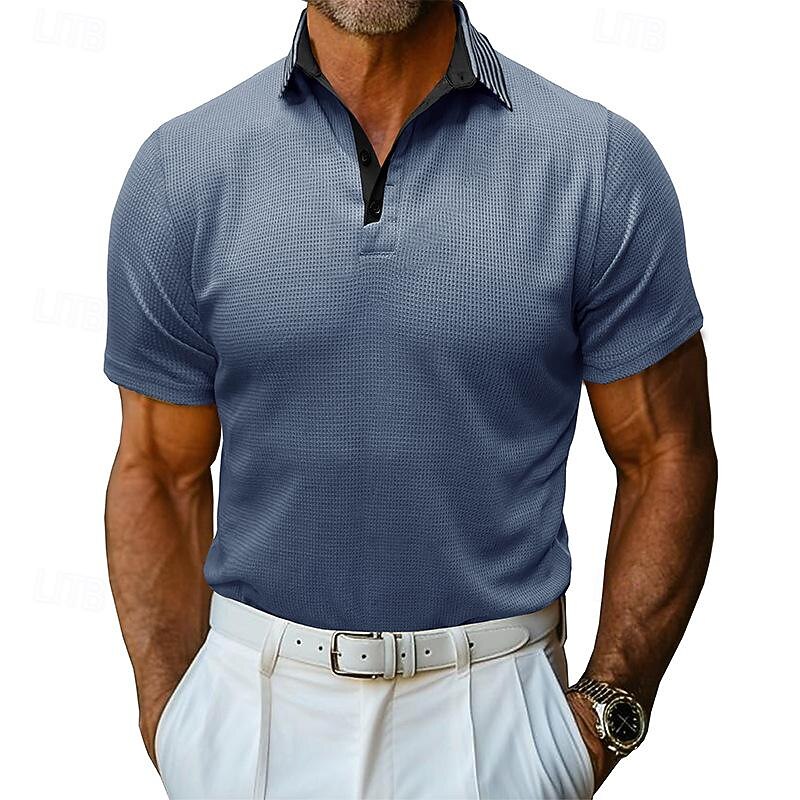 Per uomo Magliette Polo a Nido d'Ape Testurizzato Casuale Ferie Bavero Colletto Polo a Coste Manica Corta Moda Essenziale Semplice Bottoni Morbido Estate Primavera Vestibilità regolare Esercito verde del 2026 a $24.99 –P1