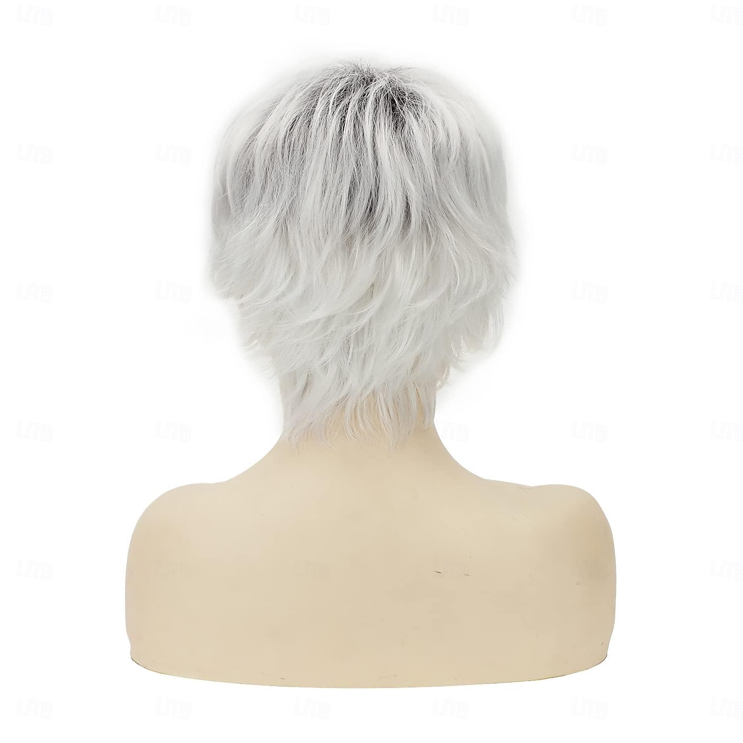 Pelucas cortas bob gris plateado para mujeres blancas peluca recta pixie bob con flequillo longitud de la barbilla resaltado rubio peluca de aspecto natural peluca sintética para fiesta diaria 2025 - $18.49 –P3