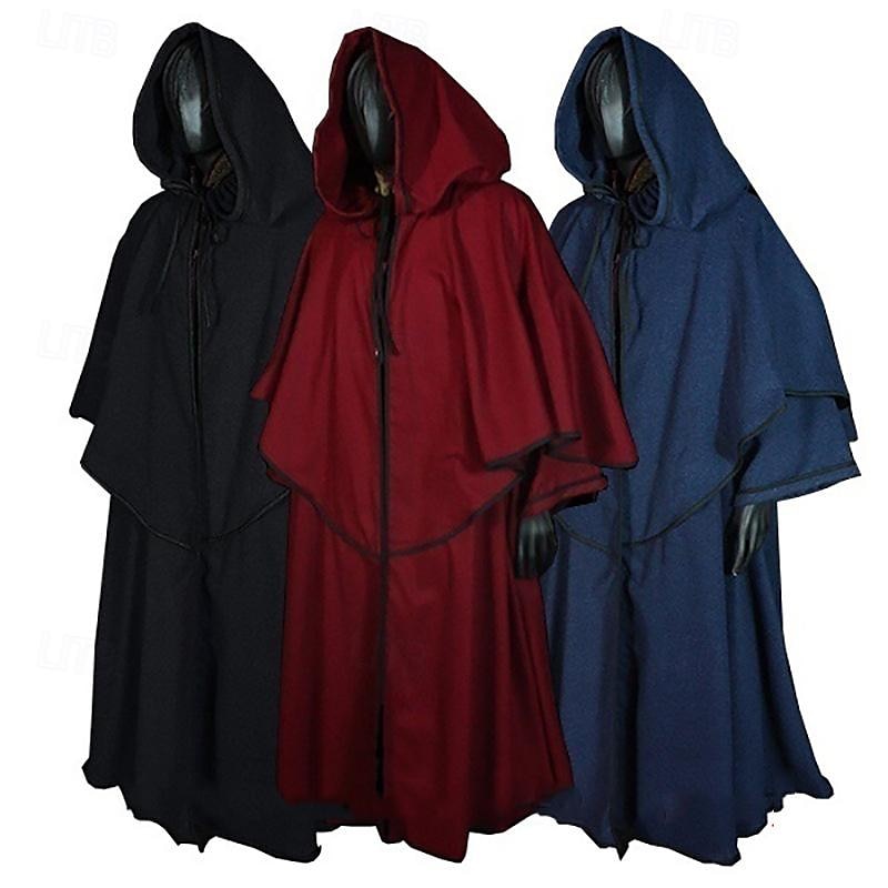 Retro Antiguo Punk y gótico Medieval capa con capucha Chales Feria del Renacimiento Ranger élfico Color sólido Hombre Mujer Vikingo Fantasía Víspera de Todos los Santos Carnaval Mascarada Fiesta 2025 - $41.99 –P1
