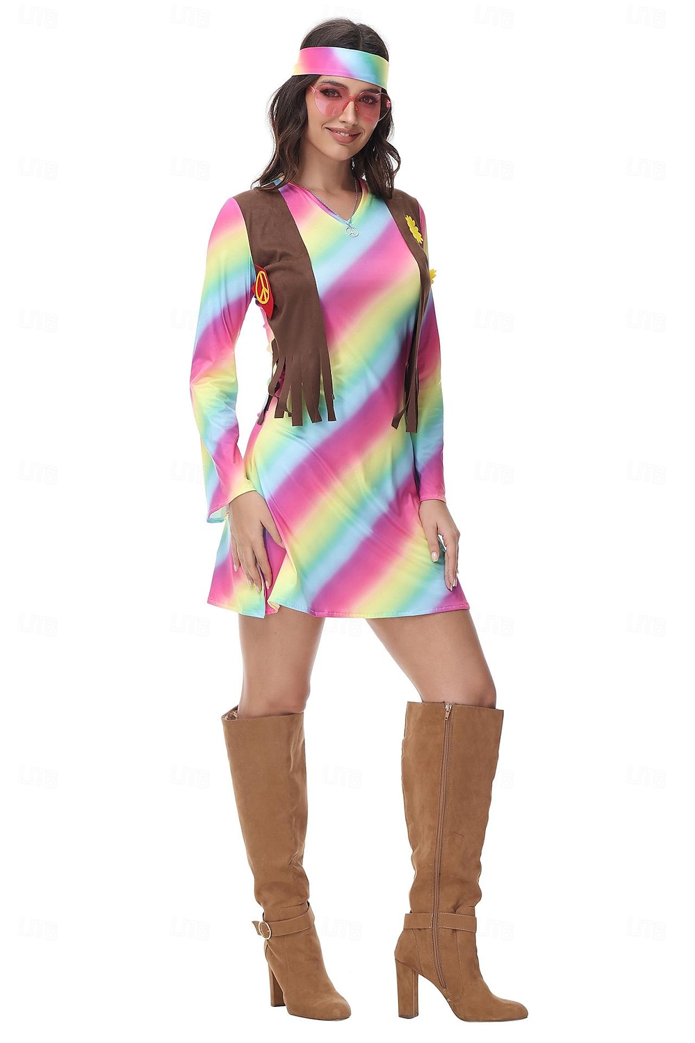 Retro 60. léta Hippie Šaty Čelenka Dámské maškarní šaty 70. let Hippie Do V Dámské předvečer Všech svatých Karneval Plesová maškaráda Večírek Pride Parade Měsíc hrdosti Dospělé Šaty Čelenka 2025 - $32.99 –P3