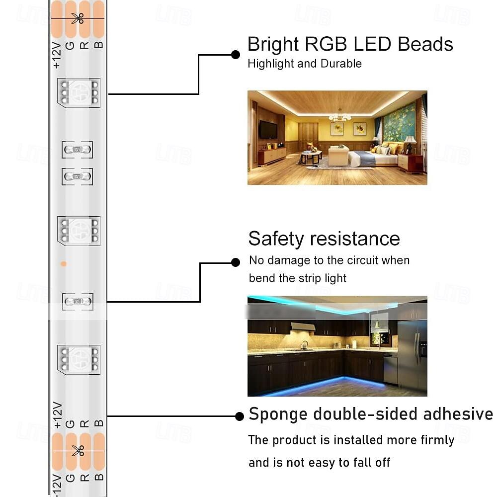 2025年 RGB LED ストリップ ライト キット 10-40 メートル (32.8-130 フィート) フレキシブル LED ライト ストリップ 5050 RGB SMD LED IR 44 キー コントローラー、インストール パッケージおよび 12V アダプター キット付き  コレクション – $41.15 –P9