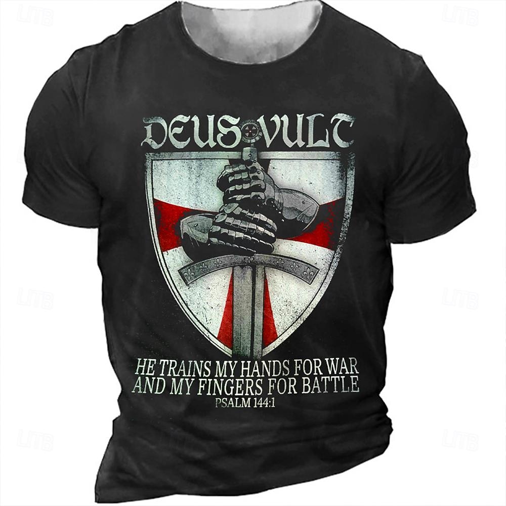 Mannen's Kruisvaarders Ridders Tempeliers Wapen Van God T-Shirt Korte Mouwen T-Shirt 3D Print Crew Neck Shirt Mode Religieus Athleisure Street Sport Buiten Zwart Groen Zomer Lente Kleding Kleding 2026 - $19.49 –P1