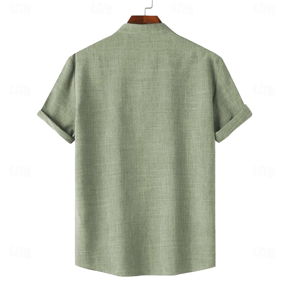 Miesten Paita Button Up paita Lyhythihainen Vintage Vapaa-aika Viidakko Loma Päivittäin Kesä Kevät Nauhakaulus isoisän kaulus Painettu Apila Khaki Beesi 2025 - $24.99 –P5