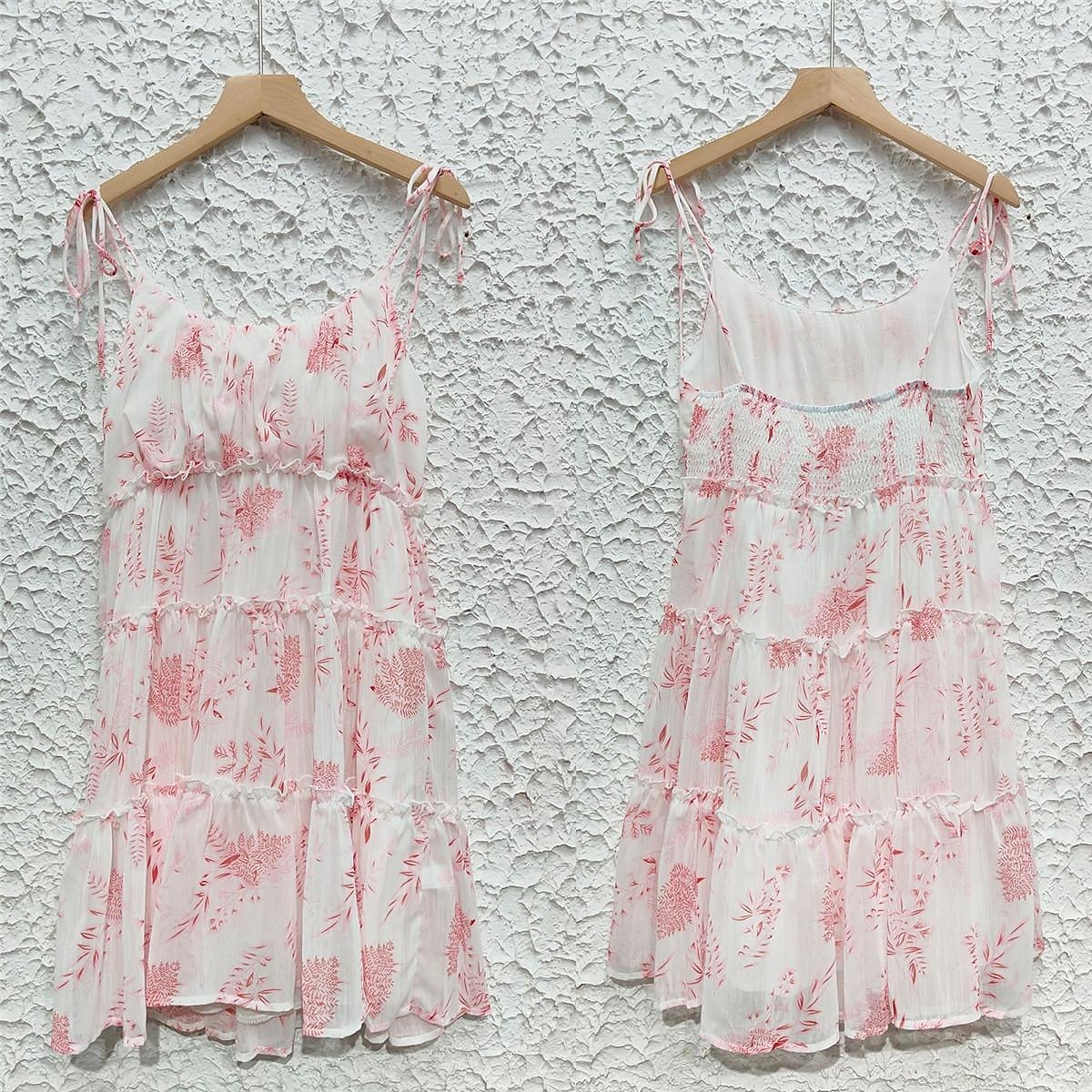 dámské ležérní šaty slip dress květinové puntíkovaný volán pásek na záda minišaty stylové ležérní denní dovolená bez rukávů léto 2025 - $35.99 –P8