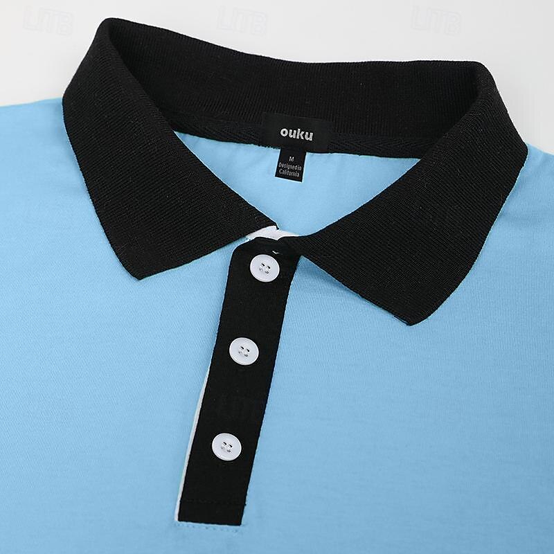 Herren Polos mit Knöpfen Golfhemd Casual Festtage Gerippter Polokragen Kurzarm Modisch Basic Feste Farbe Patchwork Sommer Regular Fit Schwarz Weiß Rote Blau Braun Grün Polos mit Knöpfen 2025 - $21.99 –P7