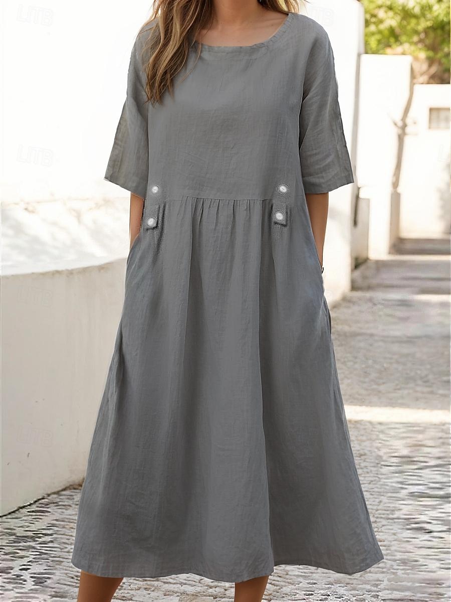 Femmes Blanche Violet Vert Été Printemps Robe Midi Robes inspirées du lin Robe Blanche Robe Décontractée Basique Quotidien Week-end Coupe Ample Uni Col ras du cou de 2025 ? $26.99 –P2