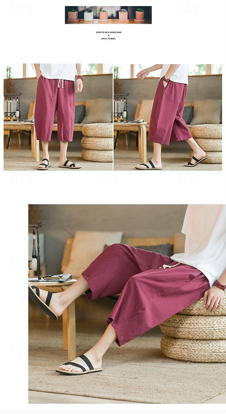 Bărbați Pantaloni de in Pantaloni harem Pantaloni Capri Buzunar Mată Sport Lungime gambă Muncă Casual Casual Potrivire Largă Negru Roșu Vin Inelastic 2026 - $22.99 –P7