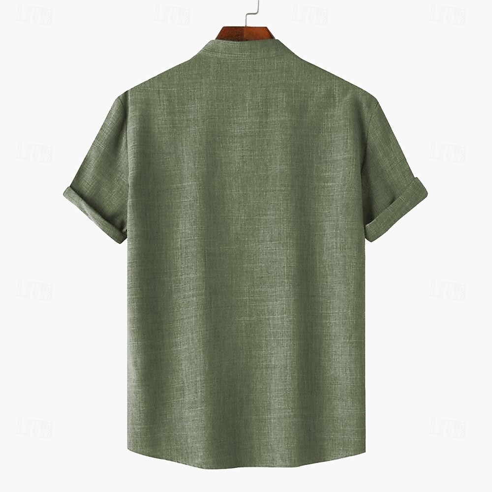 Férfi Ing Gombos póló Rövid ujjú Szüret Alkalmi Törzsi Vakáció Napi Nyár Tavasz Álló gallér nagypapa gallér Nyomtatott Lóhere Khakizöld Bézs 2025 - $24.99 –P5