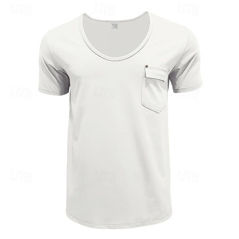Men's T Shirt Tee Short Sleeve Shirt Tee Top Short Sleeve V Neck Spring & Summer Plain Fashion Designer Basic Front Pocket Vacation Street Going out Black White Blue Top Tee for Men 2026 - $21.99 –P5