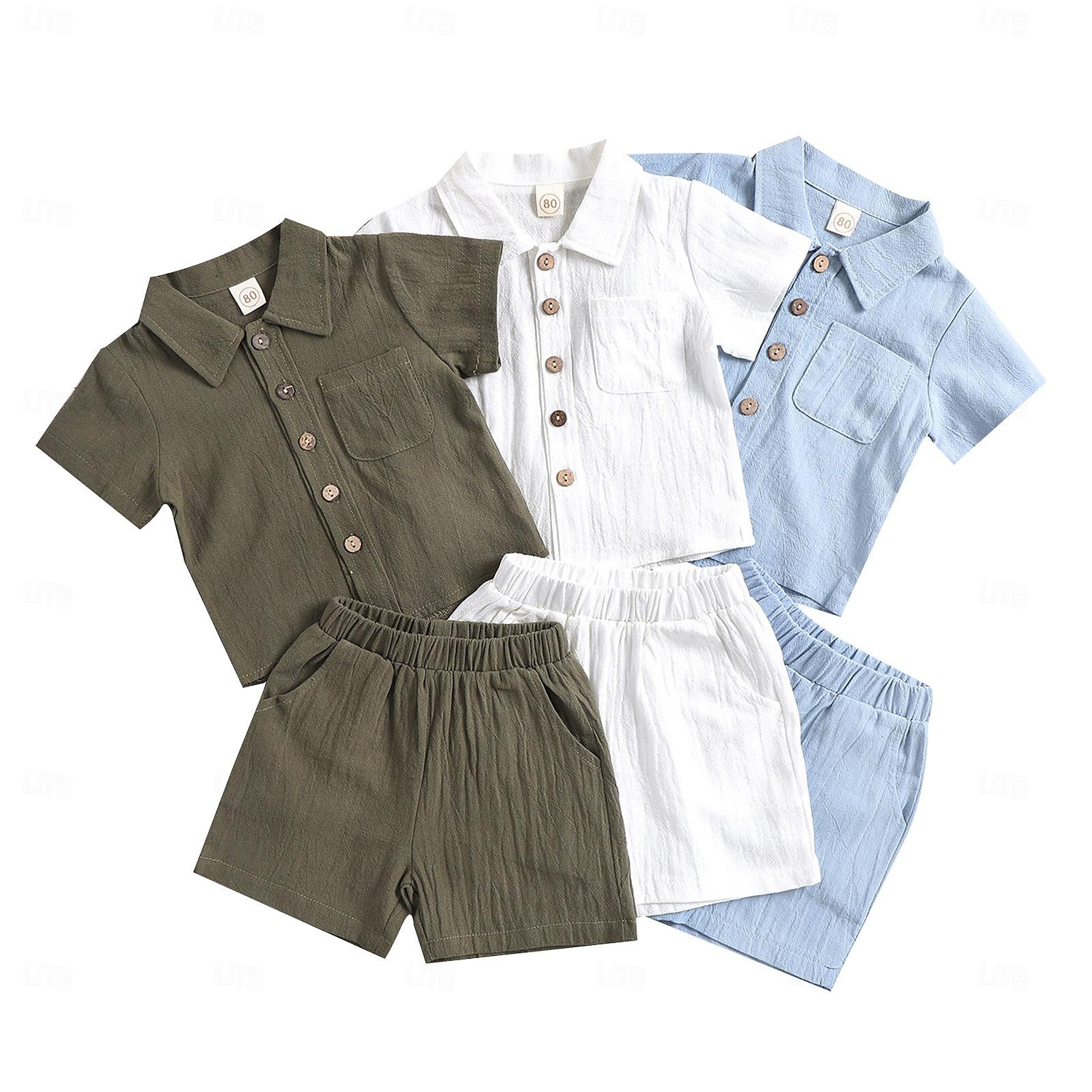 2-delig Peuter Jongens T-shirt & shorts Kleding Effen Kleur Korte mouw Set School Modieus Dagelijks Zomer Lente 3-7 jaar Licht Blauw Leger groen Wit 2025 - $14.99 –P3