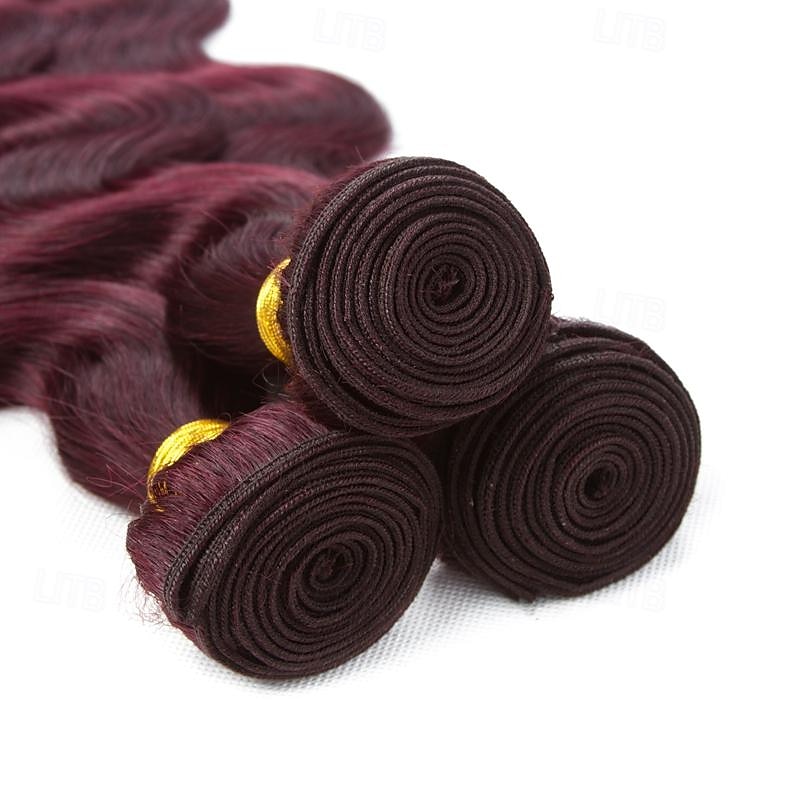 Burgunderrote Haarbündel mit Ombre-Farbe, brasilianisches 99j-Menschenhaar, gewelltes Echthaar, Weave-Bündel, Remy-Menschenhaar, Extensions, 3 Stück 2025 - $132.99 –P4