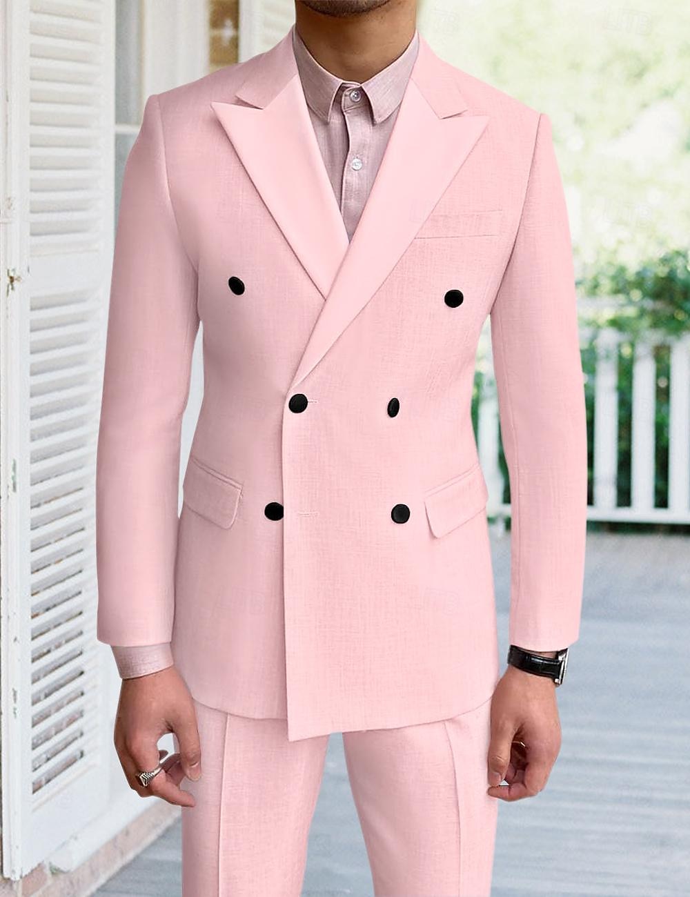 Мужской Костюмы Льняные костюмы Свадьба на пляже Свадьба Белый Небесно-голубой Весна, осень, зима, лето Костюм Лацкан с острым углом Однотонный Узкий крой Набор из 2 предметов Двубортный крой, 6 2026 - $116.99 –P5