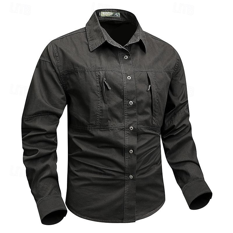 Hombre Camisa Camisas de trabajo Camisa casual Abotonar la camisa Camisa cargo Negro Color Caquí Verde Ejército Gris Manga Larga Plano Cuello Vuelto Vacaciones Festivos Bolsillo delantero Ropa Moda 2025 - $37.99 –P2