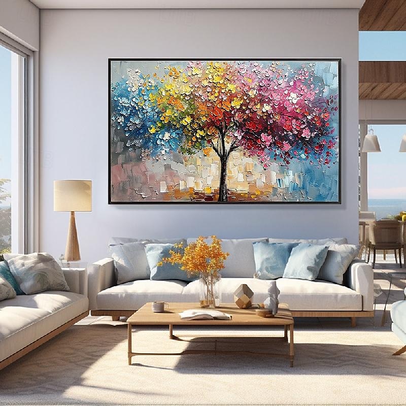 bunte Bäume Ölgemälde auf Leinwand große handgemalte Wandkunst abstrakte Wald Ölgemälde Wandkunst Landschaft Ölgemälde moderne Blumen Baum Gemälde für Wohnzimmer Wohnkultur Geschenk 2025 - $125.99 –P1