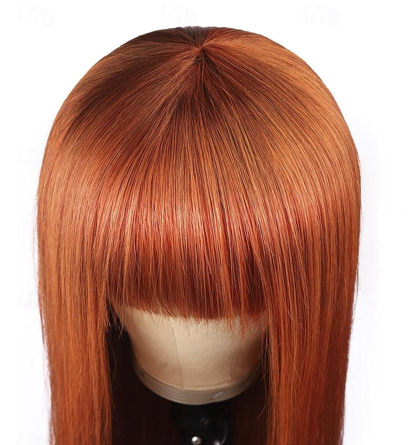 ginger# parrucca di capelli umani parrucca con meccanismo completo parrucca arancione liscia per donne nere del 2025 a $124.99 –P4