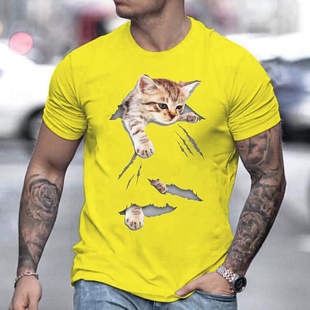 בגדי ריקוד גברים חתול חולצה קצרה טי שירטס 100% כותנה שרוולים קצרים גרפי חוּלצָה שחור לבן אפור טי נוח קזו'אל בגדי מעצבי אופנה 2025 - €14.55 –P4