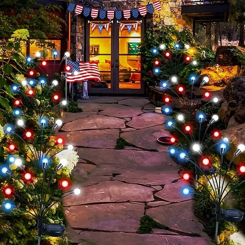 2pcs Patriotic Solar Firefly Lawn Light for 4th of July Independence Day 250th Anniversary Memorial Day, Decorative Garden Light Outdoor Waterproof Swaying Star Lights Garden Decoration 2026 - $34.99 –P8