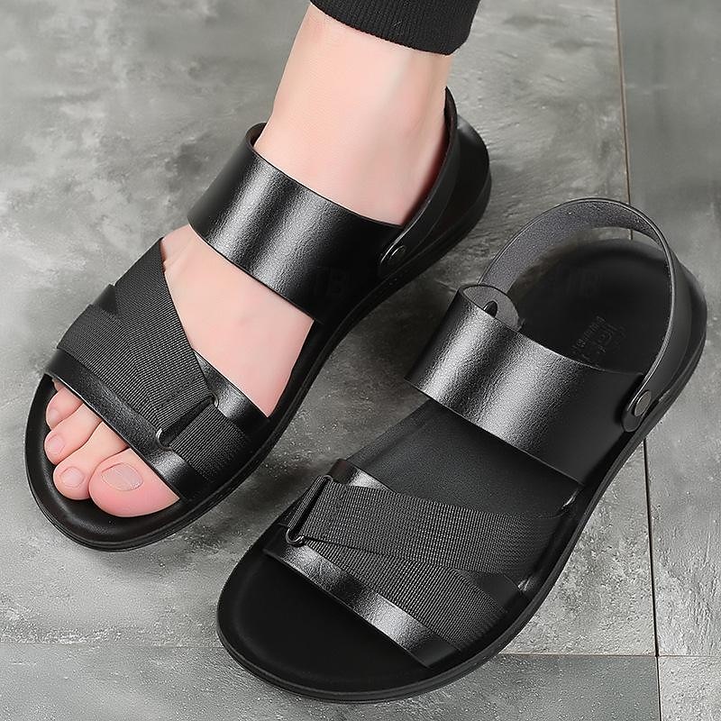 Miesten mustat slip-on-sandaalit säädettävillä hihnoilla ja pehmeällä pohjalla, minimalistiset avokärkiset kesäkengät rannalle, rentoon kävelyyn ja jokapäiväiseen käyttöön. 2025 - $32.99 –P5