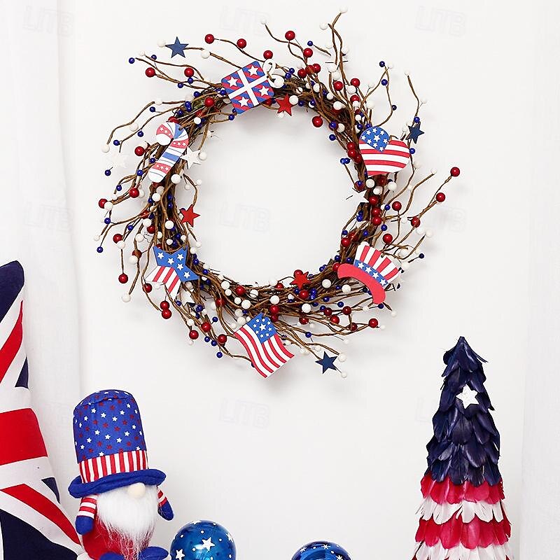 Independence Day Flag Wreath Red White Blue American Flag Berry Wreath Independence Day Door Hanging 2025 - $54.99 –P2