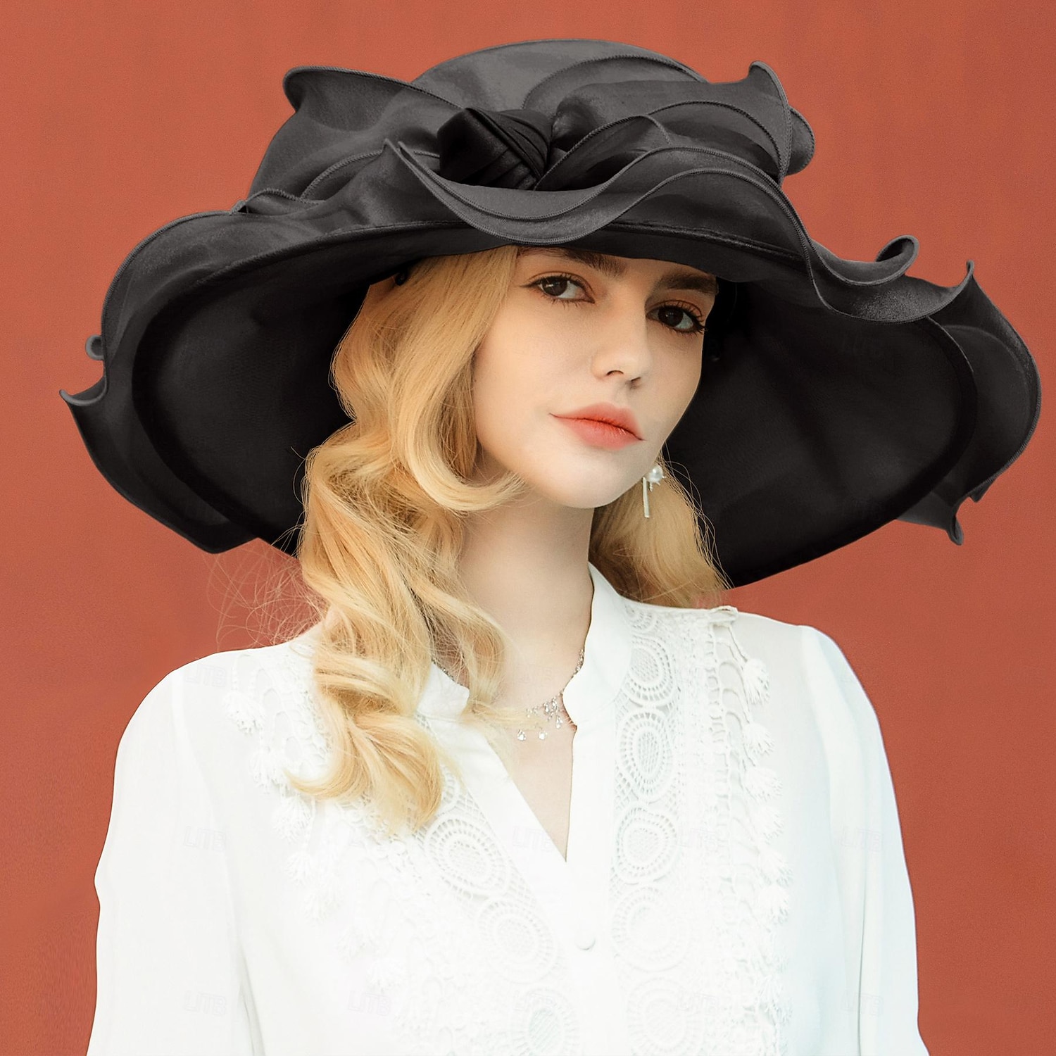 Καπέλα Παγωμένο Μετάξι Καπελίνα Καπέλο ηλίου Γάμου Πάρτι Τσαγιού Κομψό Γάμος Με Πλευρά δαντέλας Ακουστικό Καπέλα 2026 - $40.99 –P6