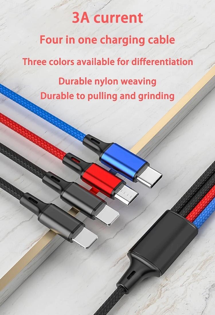 4 In 1 USB Cable For iPhone 3 In 1 USB A To Micro USB/Type C/8 Pin Charger Cable 3A Fast Charging Cabl For Huawei Samsung Xiaomi 2025 - $12.99 –P8