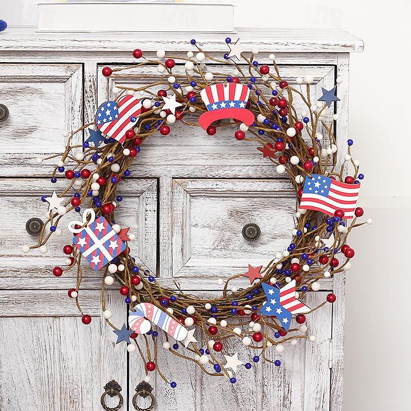 Independence Day Flag Wreath Red White Blue American Flag Berry Wreath Independence Day Door Hanging 2025 - $54.99 –P1